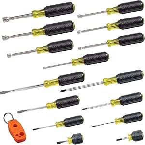Klein Tools 80021 Screwdriver and Nut Driver Tool Kit with Assorted Bits, Nut Driver and Magnetizer/Demagnetizer, 16-Piece