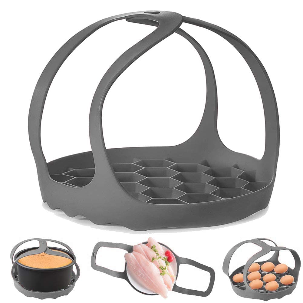 Pressure Cooker Sling, Silicone Sling Bakeware 6Qt/8Qt Instant Pot/Ninja Foodi/Multi-Function Cooker Anti-Scalding Steaming Utensils Lifter Rack, BPA Free Silicone Egg Steam Rack (Grey) - Image 1