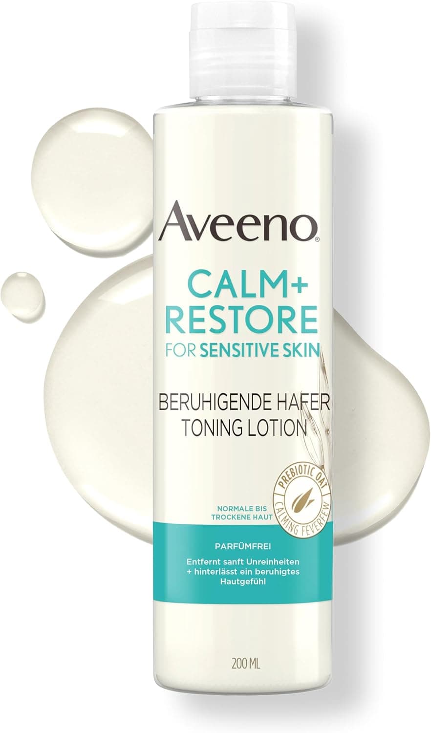 Aveeno CALM+RESTORE Lotion tonifiante à l'avoine apaisante (200 ml), tonique sans parfum et démaquillant rafraîchissant pour peaux sensibles avec avoine prébiotique et agripaume, apaisante