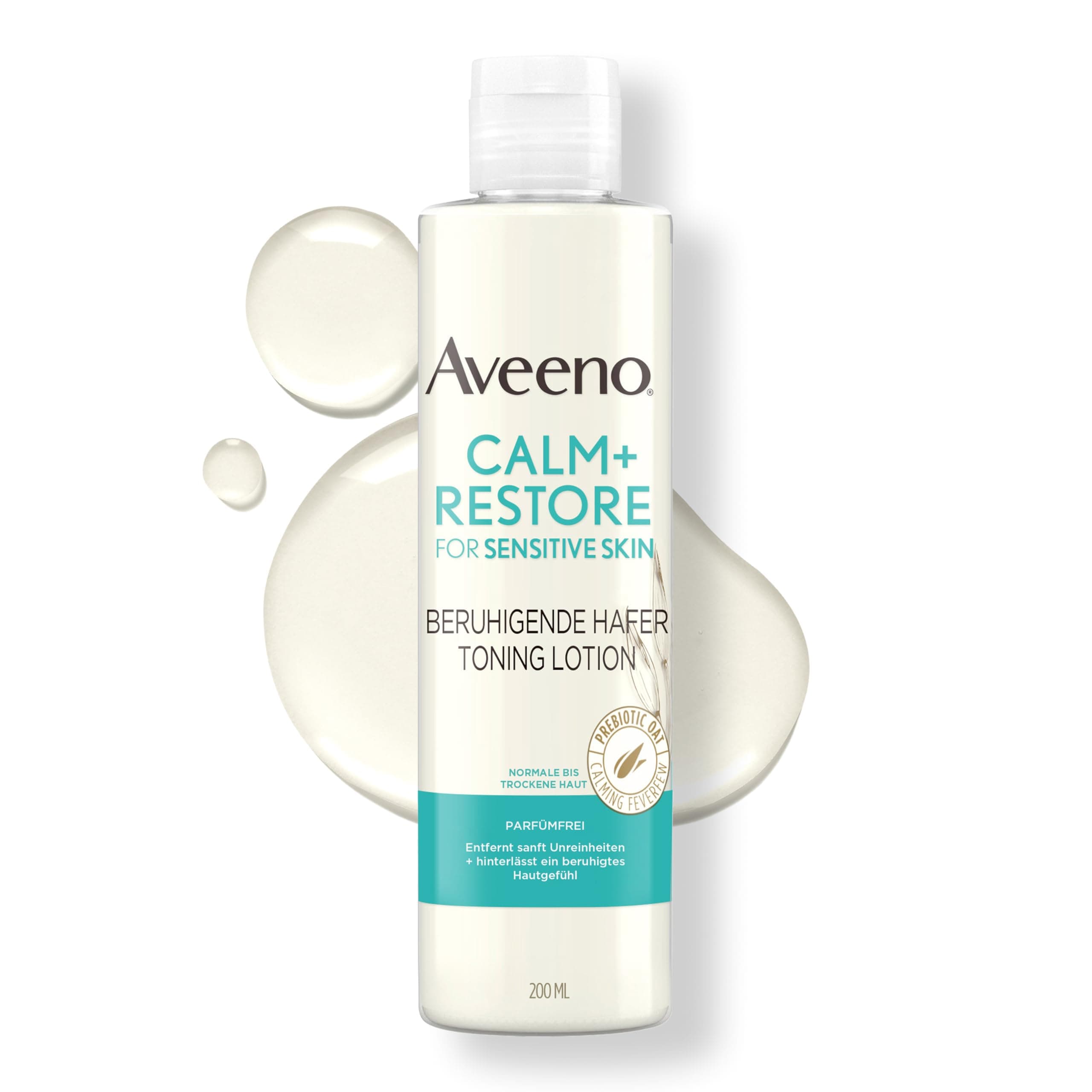 Aveeno CALM+RESTORE Lotion tonifiante à l'avoine apaisante (200 ml), tonique sans parfum et démaquillant rafraîchissant pour peaux sensibles avec avoine prébiotique et agripaume, apaisante - Image 3