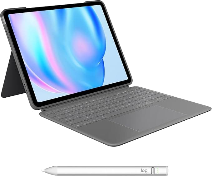 Logitech Combo Touch, Keyboard Case for iPad Air 13 Inch (M2 and M3) (2024, 2025) and Pencil Digital Stylus (2024 and Later), French AZERTY Keyboard - Grey - Image 1