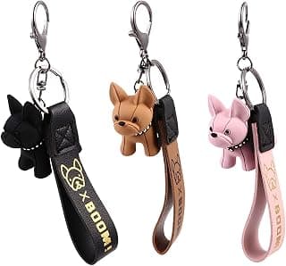 Bulldog French Bulldog Leather Key Ring - 3 Pieces for Women Men Car and Handbags Decoration