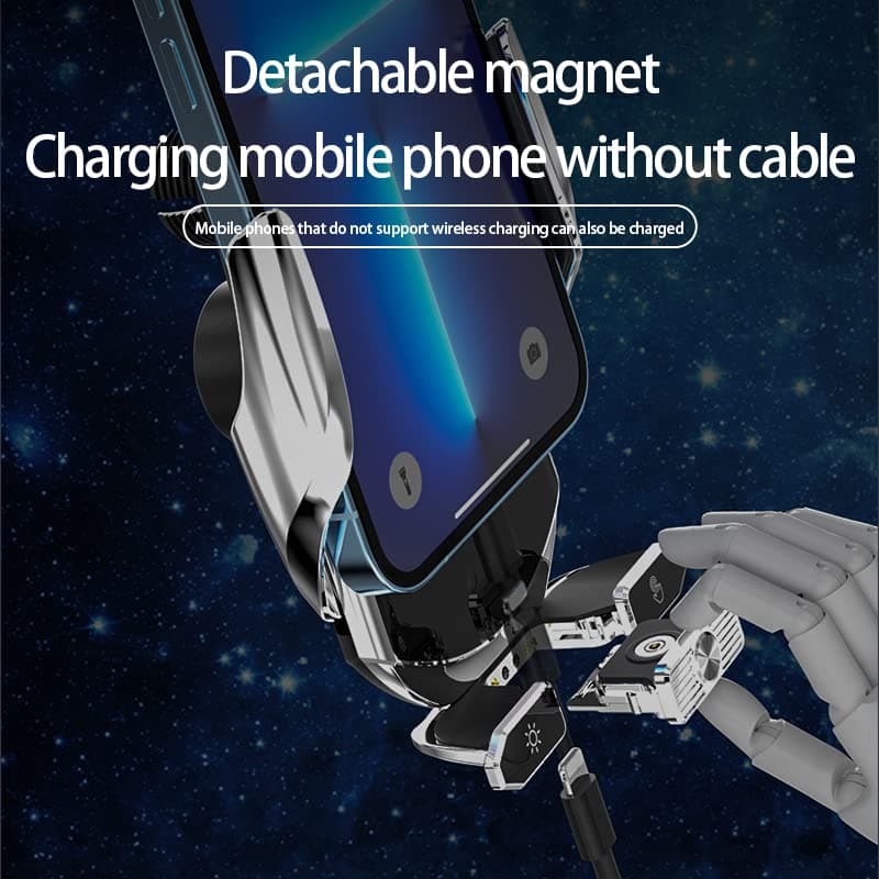 Wireless Phone Holder for Car Charger 15W Fast Charging Mobile Phone Holder Wireless Charging Magnetic Head with Type-C/iOS/Micro USB Port (Black) - Image 4