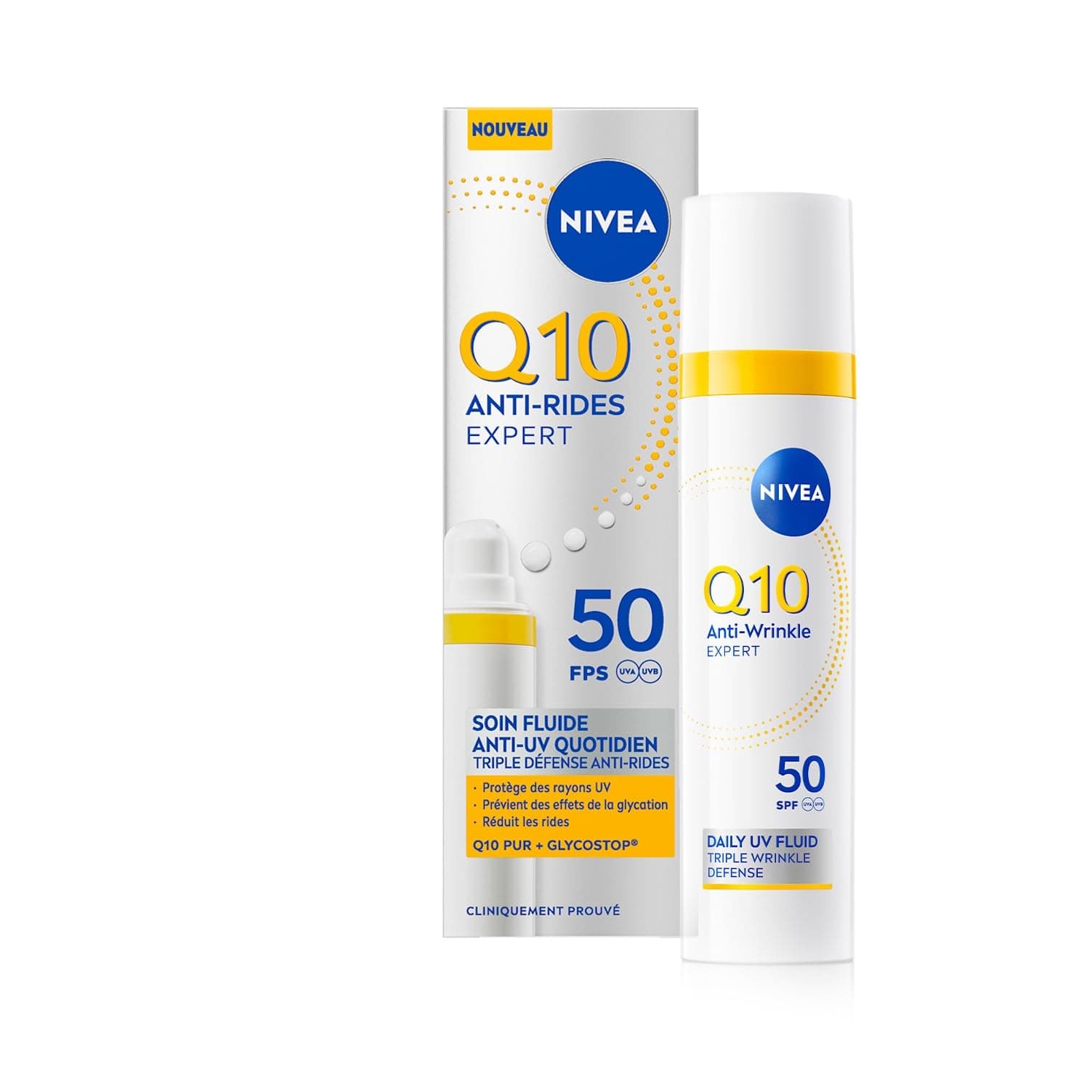 NIVEA Q10 Anti-Rides Expert - Fluide Anti-UV Quotidien FPS 50 - Soin Visage Combleur De Rides - Haute Protection UVA/UVB - 12H Anti-Brillance - Q10 Pur & Glycostop - Tous Types De Peaux - 40 ml - Image 9
