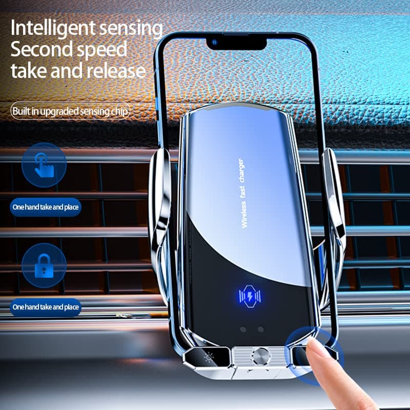 Wireless Phone Holder for Car Charger 15W Fast Charging Mobile Phone Holder Wireless Charging Magnetic Head with Type-C/iOS/Micro USB Port (Black) - Image 3