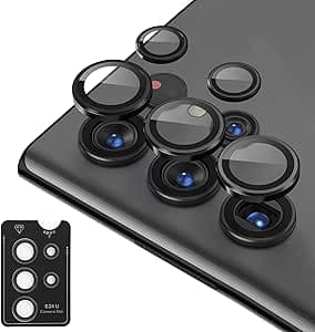Samsung Galaxy S24 Ultra Camera Film, Scratch-Resistant HD Tempered Glass + Camera Lens Protection on Aluminium Edges, Easy to Install Tray 1 Set (Black)