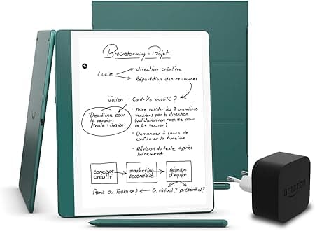 Kindle Scribe (version 2024) 64 GB, une couverture à base de plantes Amazon et un adaptateur secteur Amazon Powerfast 9 W