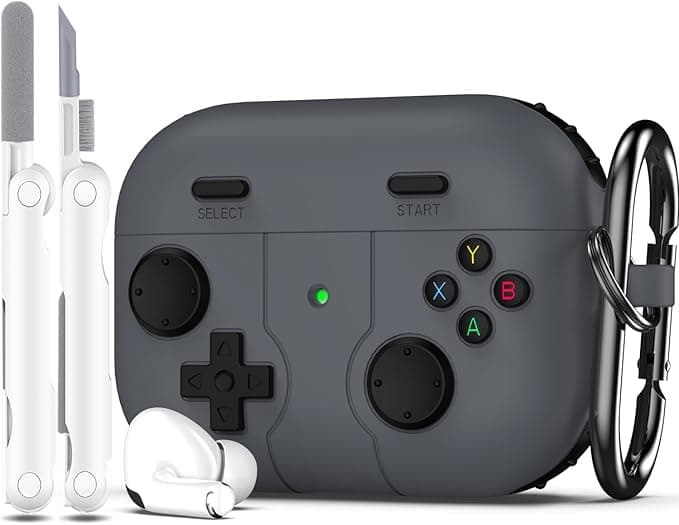 R-fun Case Compatible with Apple Airpods Pro (2023/2022/2019, 2nd/1st Gen), USB-C/Lightning Cable with Cleaning Kit, Classic Design for Portable Game Consoles, Grey