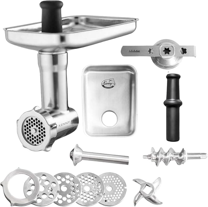 Food Processor Meat Grinder Stainless Steel with Perforated Discs, Chopper Knife, Sausage Filling Tube, Cookie Cutter Compatible with Kenwood - Image 1