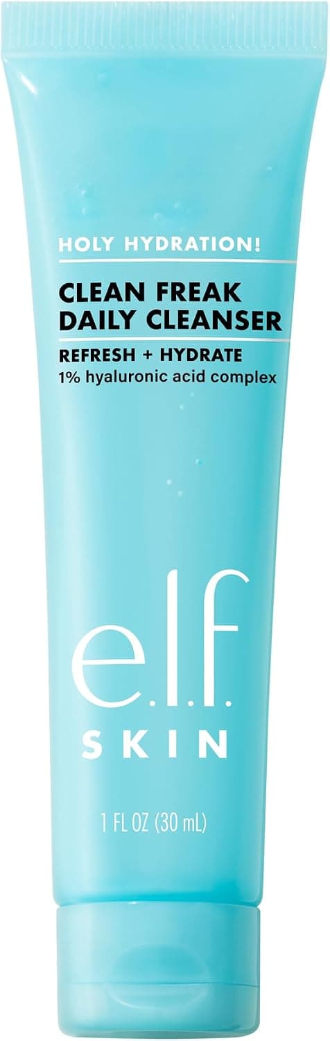 e.l.f. Skin Holy Hydration! Clean Freak Daily Cleanser Mini nettoyant doux et hydratant pour le visage à l'acide hyaluronique, végétalien et sans cruauté envers les animaux, 30 ml