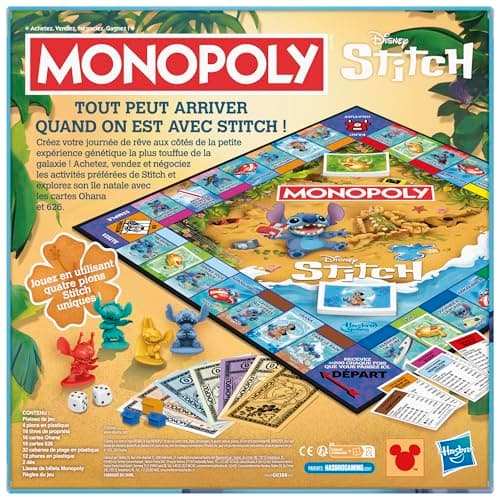 Jeu de Plateau Monopoly édition Disney Stitch - Version française, Jeu de société Familial et multijoueur pour Enfants, Ados et Adultes, Jeu de société, Dès 8 Ans - Image 5