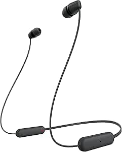 Sony WI-C100 Wireless Bluetooth Earphones - Up to 25 Hours of Battery Life - Built-in Microphone for Phone Calls - Compatible with Voice Assistants - Black