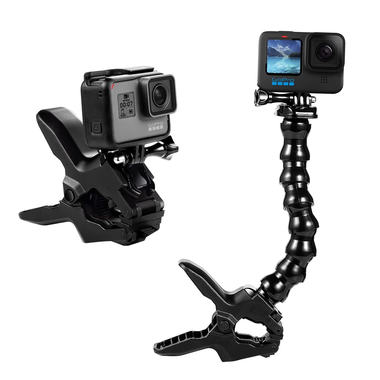 Suptig Flexible Jaws - Gooseneck Mount for GoPro Hero 13/Hero 12/Hero 11/Hero 10/9/8/7/6/5/4 Session Hero 3+ Hero 3, DJI osmo, Akaso, Insta 360, Arlo Pro Arlo Go