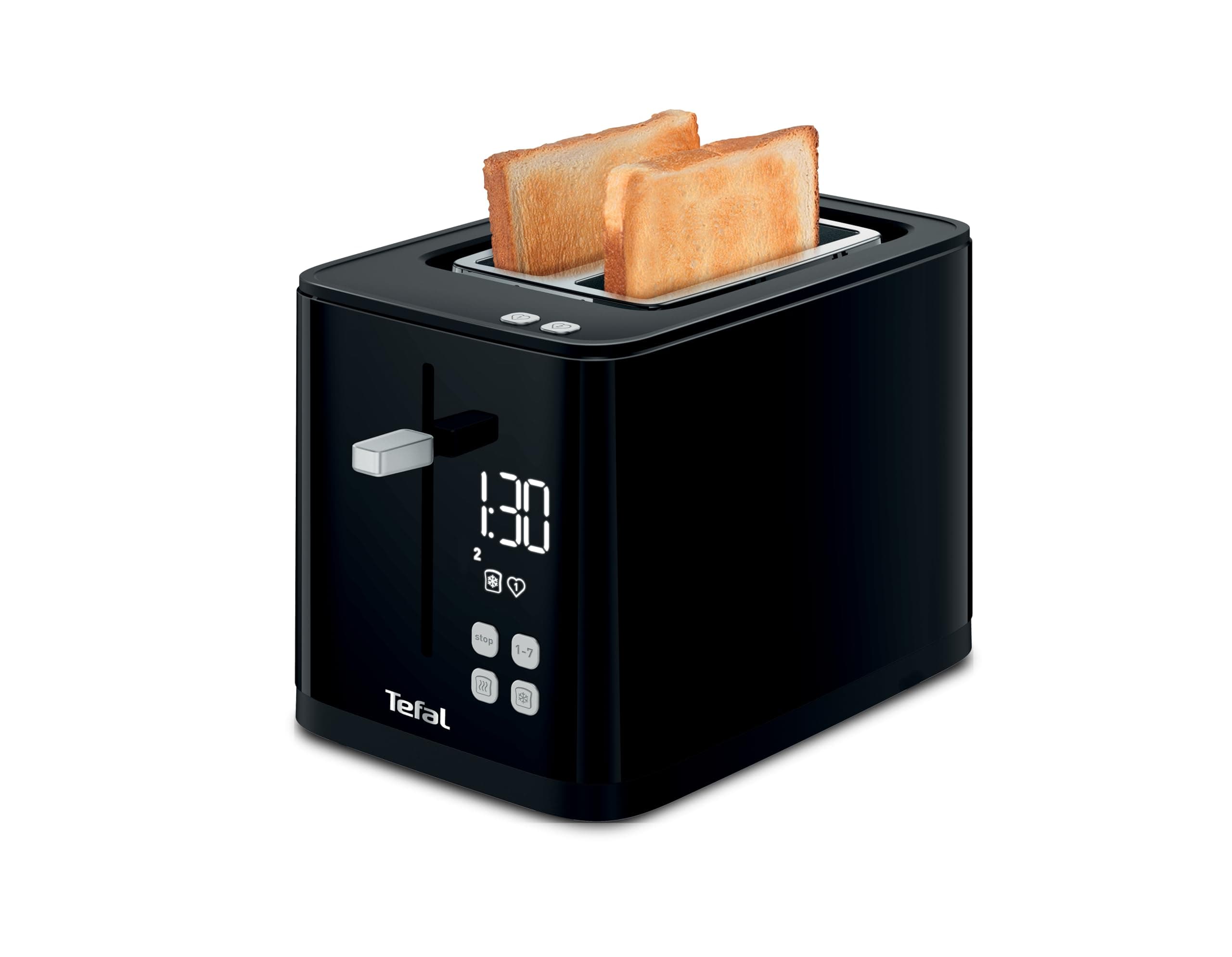 Tefal Toaster with 2 slots, 7 levels of browning, Stop function, Digital display, 2 customizable favorites, Count of time left, Defrost, Heat, Smart'n Light, Black, TT640810 - Image 1