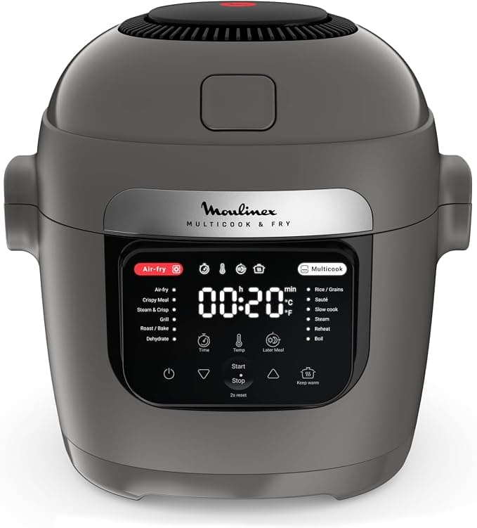 Moulinex Multicook & Fry, multicooker and integrated air fryer, 12 programs, Cooking on 2 levels, Delayed start, Capacity 6L, Grey Hippo, MZ730BF0 - Image 1