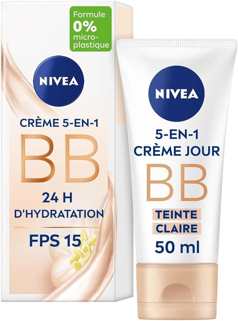 NIVEA - BB Crème 5 En 1 Teinte Claire - Crème Visage FPS 15 - Hydratation 24H - Réduit Imperfections & Signes De Fatigue - Huile De Jojoba Bio & Pigments Minéraux - Vegan - Tous Types De Peaux - 50 ml - Image 1
