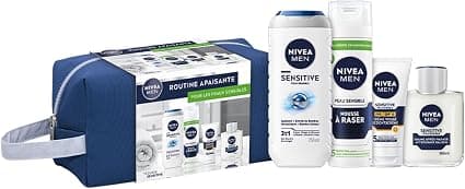 NIVEA MEN Sensitive Kit - 3-in-1 Shower Gel (250 ml) + Shaving Foam (200 ml) + Aftershave Balm (100 ml) + Face Cream SPF 15 (75 ml) - Soothing Routine for Body & Face - Sensitive Skin - Image 1