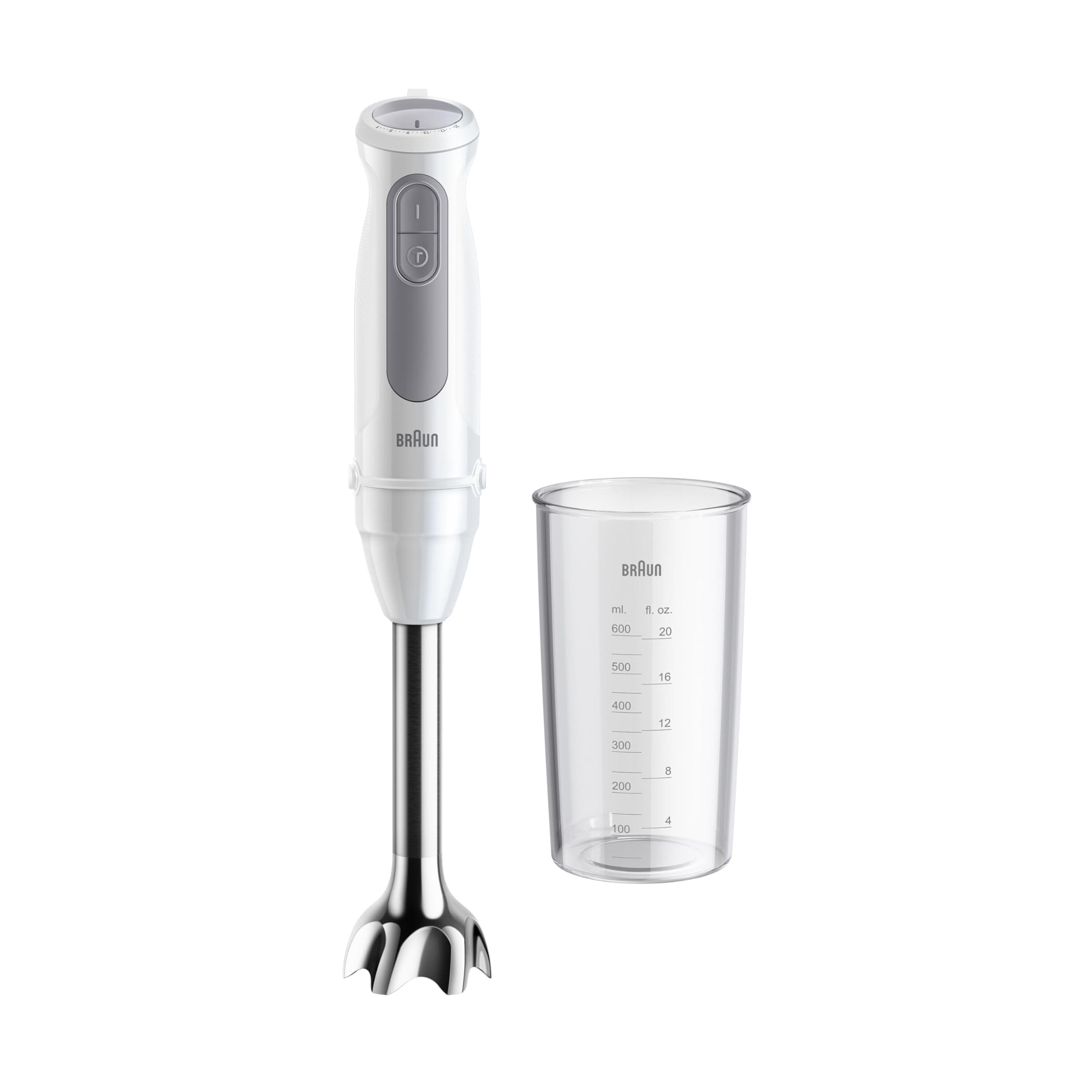 Braun MultiQuick 5 MQ 50.001 M, Manual Blender with PowerBell Plus Technology, 21 Speed Wheel+Turbo, Click Plus System, Mixer with Ergo Handle, Steel Cam and Beaker 600 ml, 1000W, White