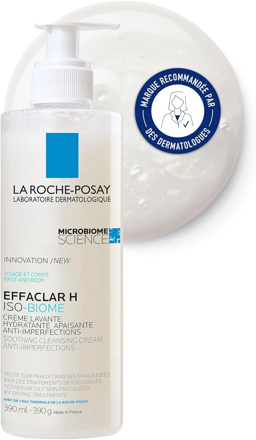 La Roche-Posay, Effaclar H, Iso-Biome, Anti-Blemish Cleansing Cream, Moisturizes & Soothes Acne-prone Skin Weakened by Treatments, 390 ml