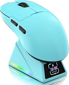 ATTACK SHARK Ajazz AJ159APEX PAW3950 Wireless Gaming Mouse, 42K DPI, 8K Hz Wireless Polling Rate, RGB Magnetic Charging Station with Color Display, 56g Superlight, 2.4G/BT/Wired, PC/Mac, Blue