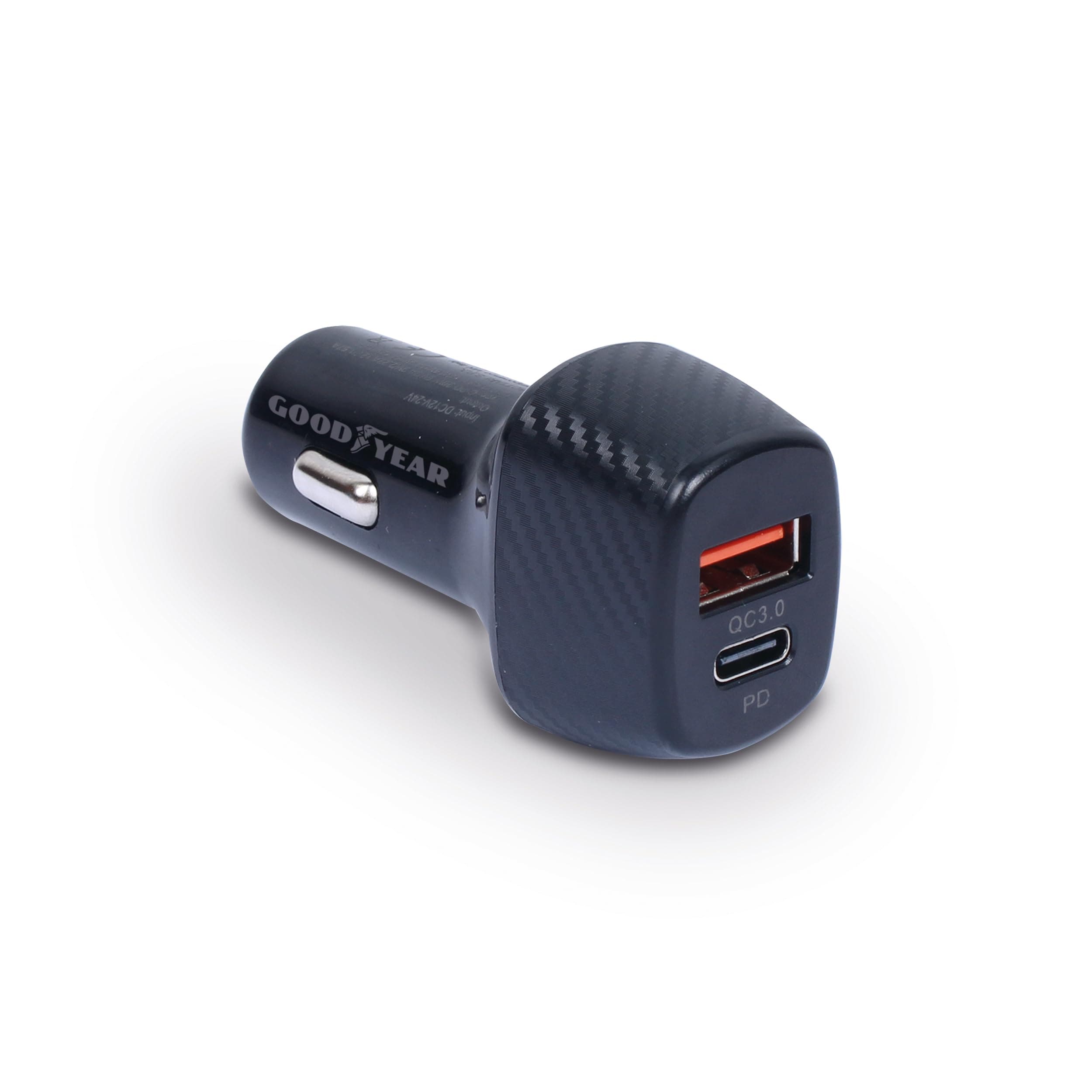 Goodyear Goodyear 1 USB Q.C 3.0 & 1 USB-C PD20 W, Fast Mobile Charging, Car Cigarette Lighter Socket, 2 USB Ports/USB-C