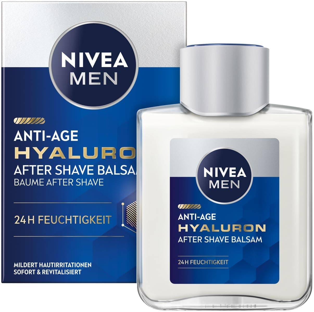 Nivea Men NIVEA MEN Anti-Aging Aftershave Balm Hyaluronic Acid Refreshing with Hyaluronic Acid for 24 Hour Hydration, Soothing After Shave Facial Care (100ml)