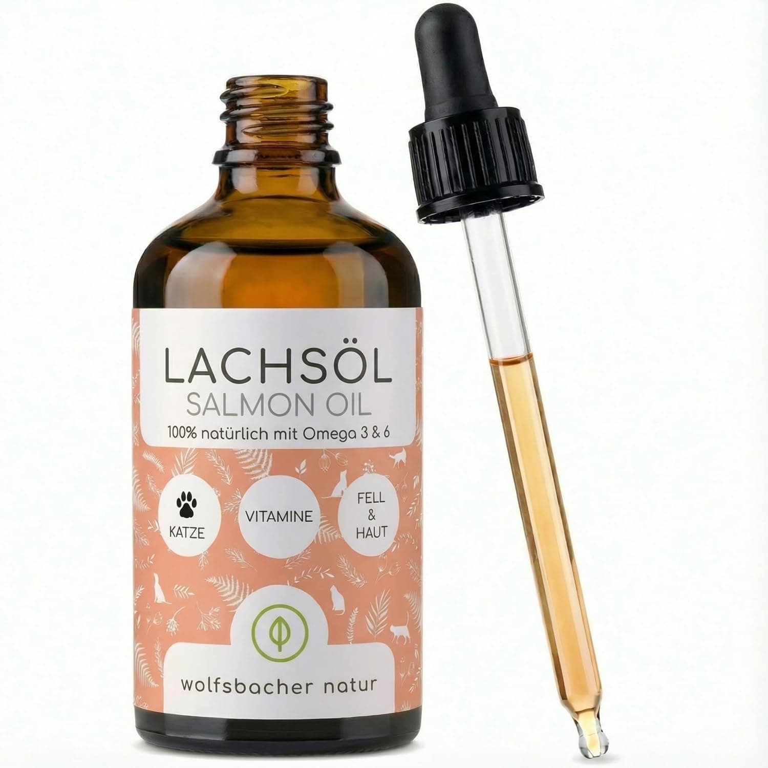 Salmon Oil Wolfsbacher Salmon Oil for Cats 100 ml - Natural Atlantic Salmon Oil with Omega 3 and 6