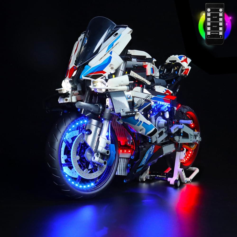 Remote Lighting Kit Compatible with Lego 42130 Technic BMW M 1000 RR Motorcycle Building Kit (No Model), DIY Motorcycle Lighting Kit, Decorative Lighting for 42130 Creative Gift