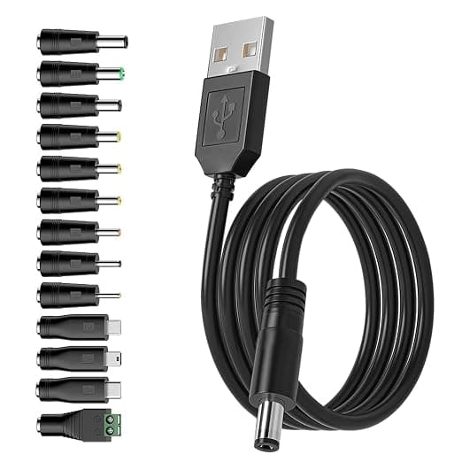 USB to DC Plug Cable, Universal USB A to Hollow Plug Charging Cable 13 in 1 Power Cable with 13 Connectors for Philips Hue Hub, Cameras, LED Strips, Router, TV Box (1.5M Black) - Image 1