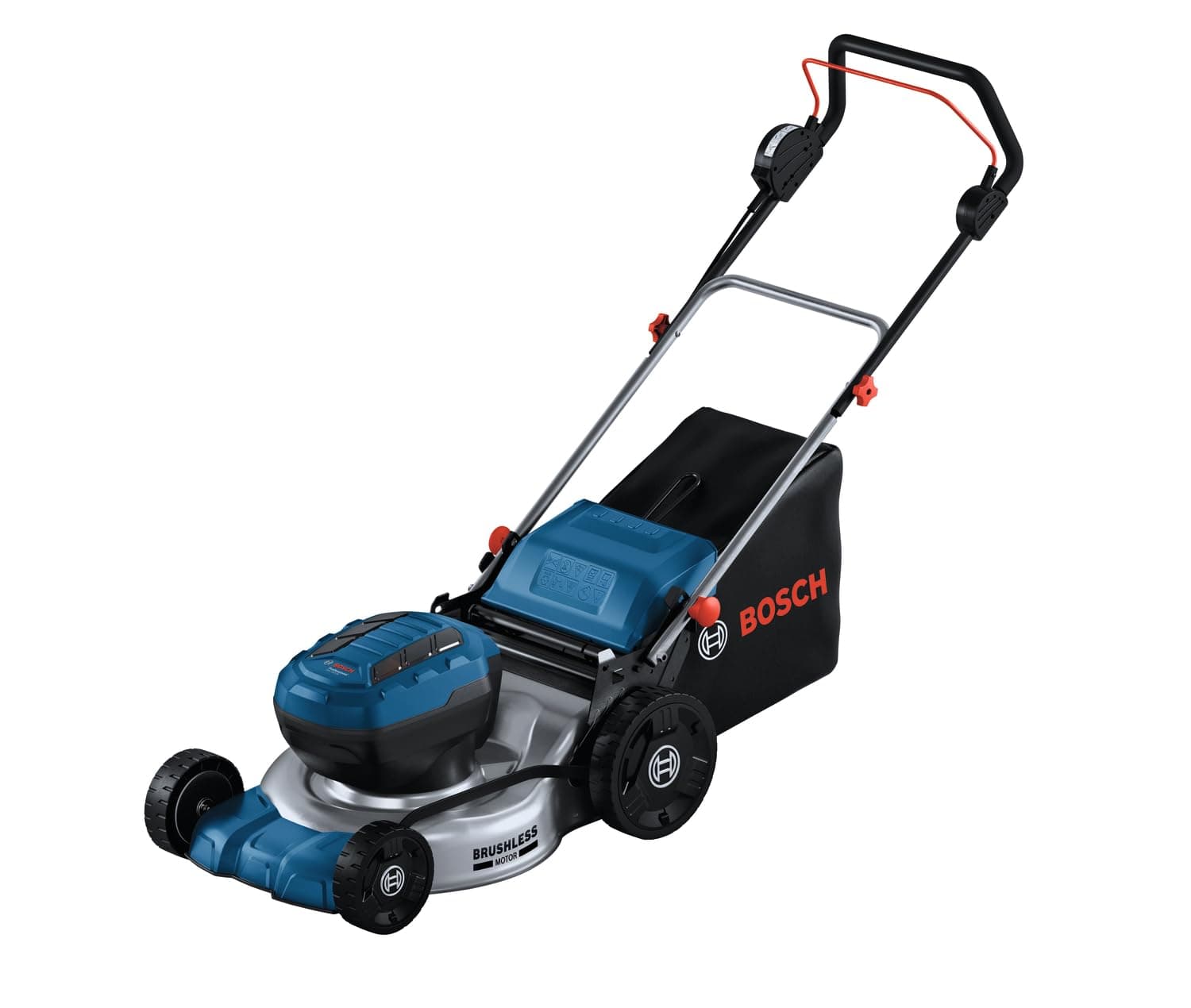 Bosch Professional 18V System tondeuse à gazon sans-fil GRA 18V2-46 (largeur coupe : 46 cm, réglage de hauteur dans 6 positions, sac ramassage en toile 60 l, 2 clés coupe-circuit, bouchon mulching) - Image 3