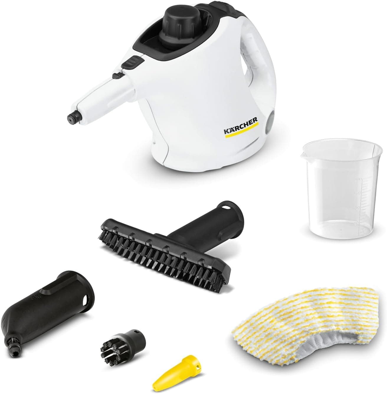 Karcher Kärcher Nettoyeur Vapeur SC 1, Pression Vapeur : 3 Bar, Temps de Préchauffage : 3 Min, Puissance : 1 200 W, Surface : 20 m², Réservoir : 200 ML, avec Buse à Main, Jet Crayon & Powerbuse, Brosse Ronde
