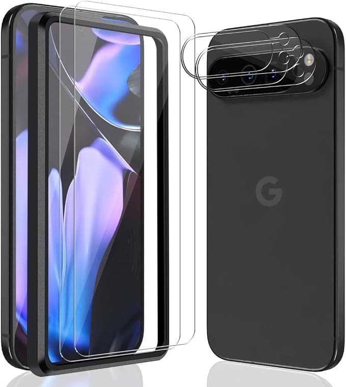 Tempered Glass for Google Pixel 9 Pro XL, 2 Pieces Glass Screen Protector and Camera Lens Protector 2 Pieces 9H Hardness, HD Transparent Protection Glass for Google Pixel 9 Pro XL