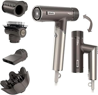 SHARK SpeedStyle Pro Flex Hair Dryer, Ultra-High Performance and Ultra-Fast, 4 Styling Tips, Lightweight, Ionic, No Thermal Damage, Folding Handle, All Hair Types, Mocha Silver HD542EU
