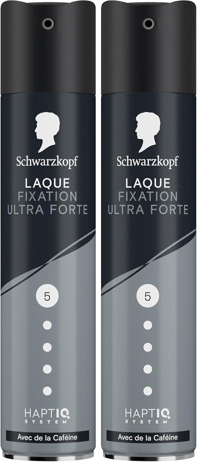 SCHWARZKOPF, Laque Fixation Ultra Forte, Technologie Haptiq System, Formule à la caféine, Végane, Sans silicone, Protège contre humidité et vent, Tenue et resistance longue durée, 250ml (Lot de 2)