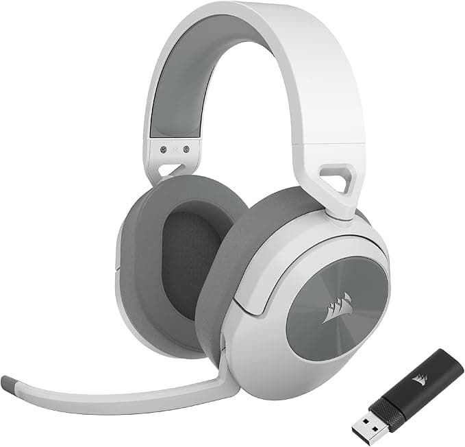 Corsair HS55 Wireless Lightweight Gaming Headset - Dolby 7.1 Surround Sound - Omnidirectional Microphone - Range up to 50 Feet - Compatible with iCUE - PC, Mac, PS5, PS4 - White