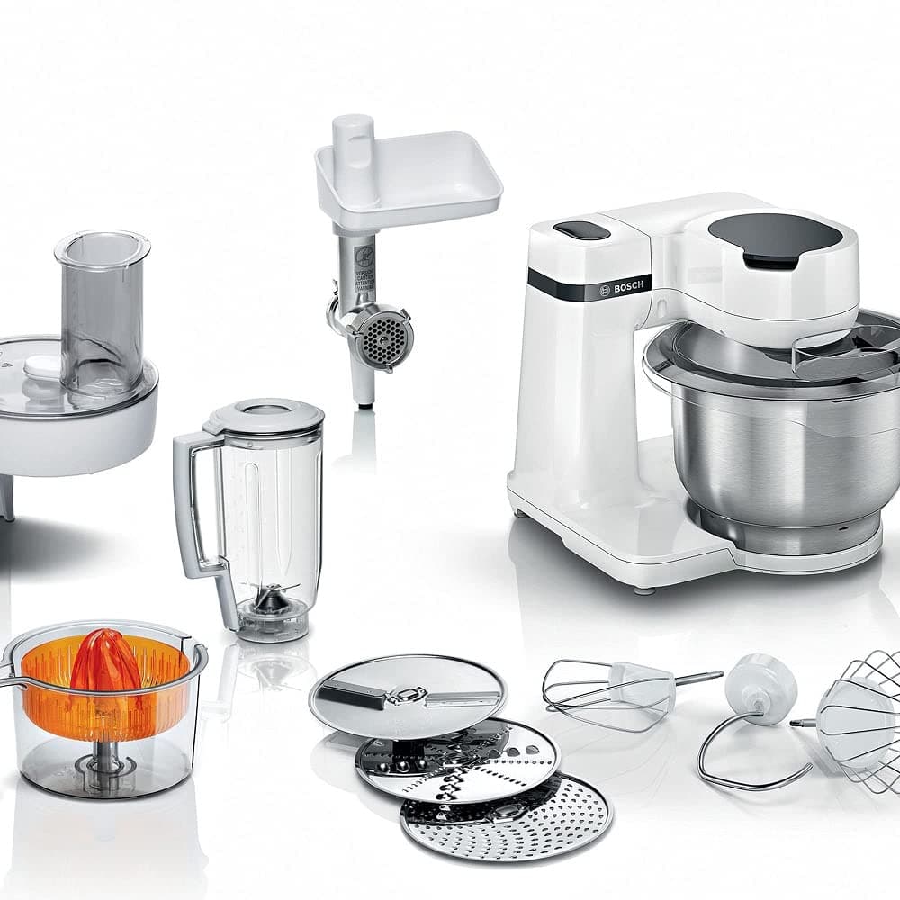 Bosch électroménager MUMS2EW40, Kitchen Processor, with Power 700 Watts, Pastry Set, Meat Grinder, Juicer, Plastic Mixer, Continuous Grinder with 3 Discs, White - Image 1