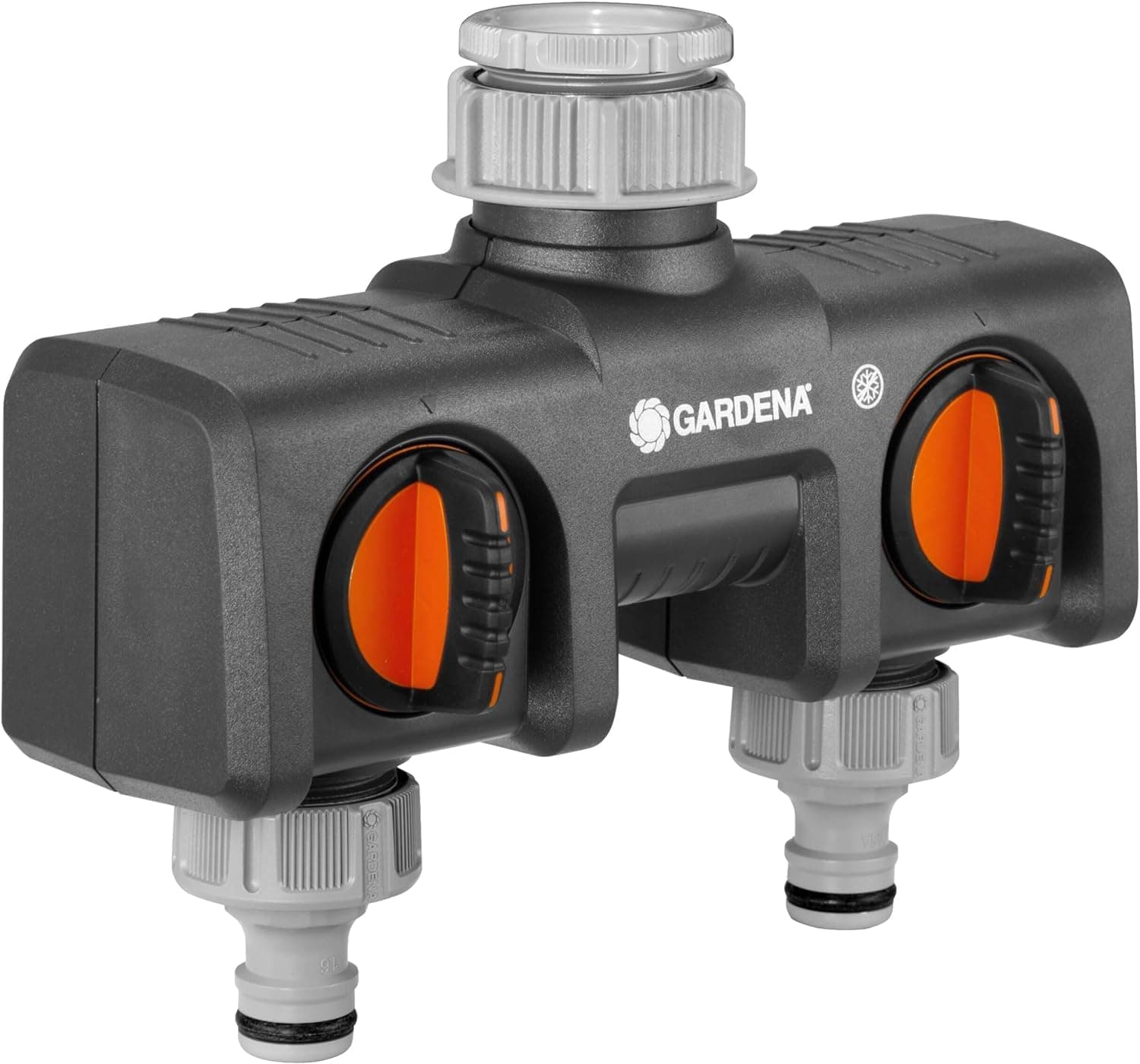 Gardena Distributeur 2 voies GARDENA : possibilité de raccorder 2 appareils au robinet, convient pour les programmateurs et minuteries d'arrosage de GARDENA, débit d'eau réglable et verrouillable (8193-20)
