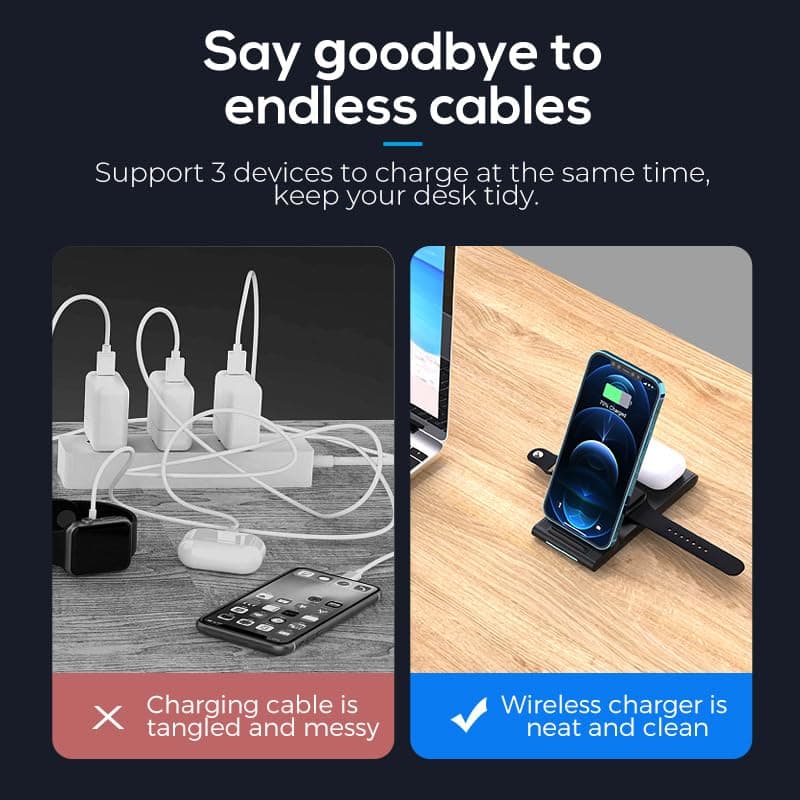 MMOBIEL Wireless Charging Stand Compatible with iPhone, Apple Watch and AirPods - 3-in-1 Foldable Fast Charger Compatible with Qi Magsafe Wireless Charging Stand for Phone - Black - Image 7