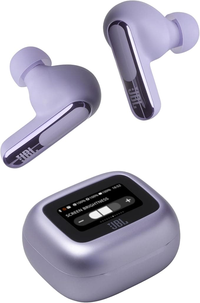 JBL Live Beam 3 Wireless Earbuds, Bluetooth, Up to 48 Hours of Battery Life, Active Noise Reduction, JBL Signature High Fidelity Sound, IP55 Waterproof, Purple - Image 1