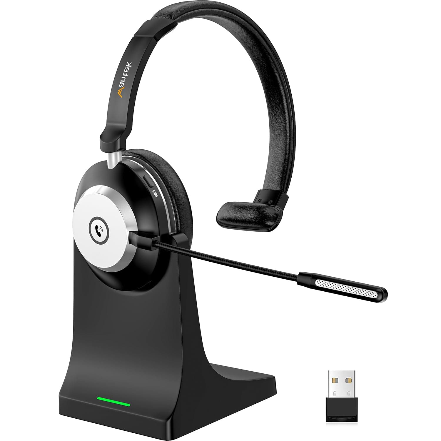 Casque Bluetooth sans fil avec microphone pour PC, casque d'ordinateur V5.2 avec micro antibruit, dongle USB, base de charge et bouton muet pour le travail, les téléphones portables, les ordinateurs - Image 1