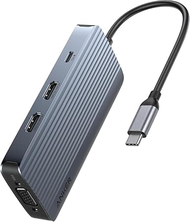 Dell Anker 8-in-1 USB-C Hub, USB C Docking Station Triple Display Multi-Port Dongle with 2 HDMI 4K and VGA 1080p, 5Gbps Data Transfers, USB Ports for MacBook Air/Pro, Dell XPS, iPad Pro, and More