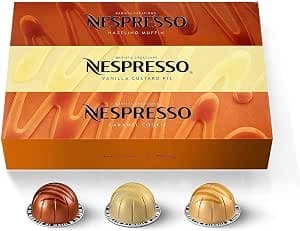 Nespresso Vertuo Barista Creations Vanilla Custard Pie, Caramel Cookie, Hazelino Muffin, 30 Capsules