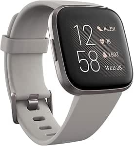 Fitbit Versa 2 Health & Fitness Smartwatch with Voice Control, Sleep Score & Music, One Size, Stone/Mist Grey