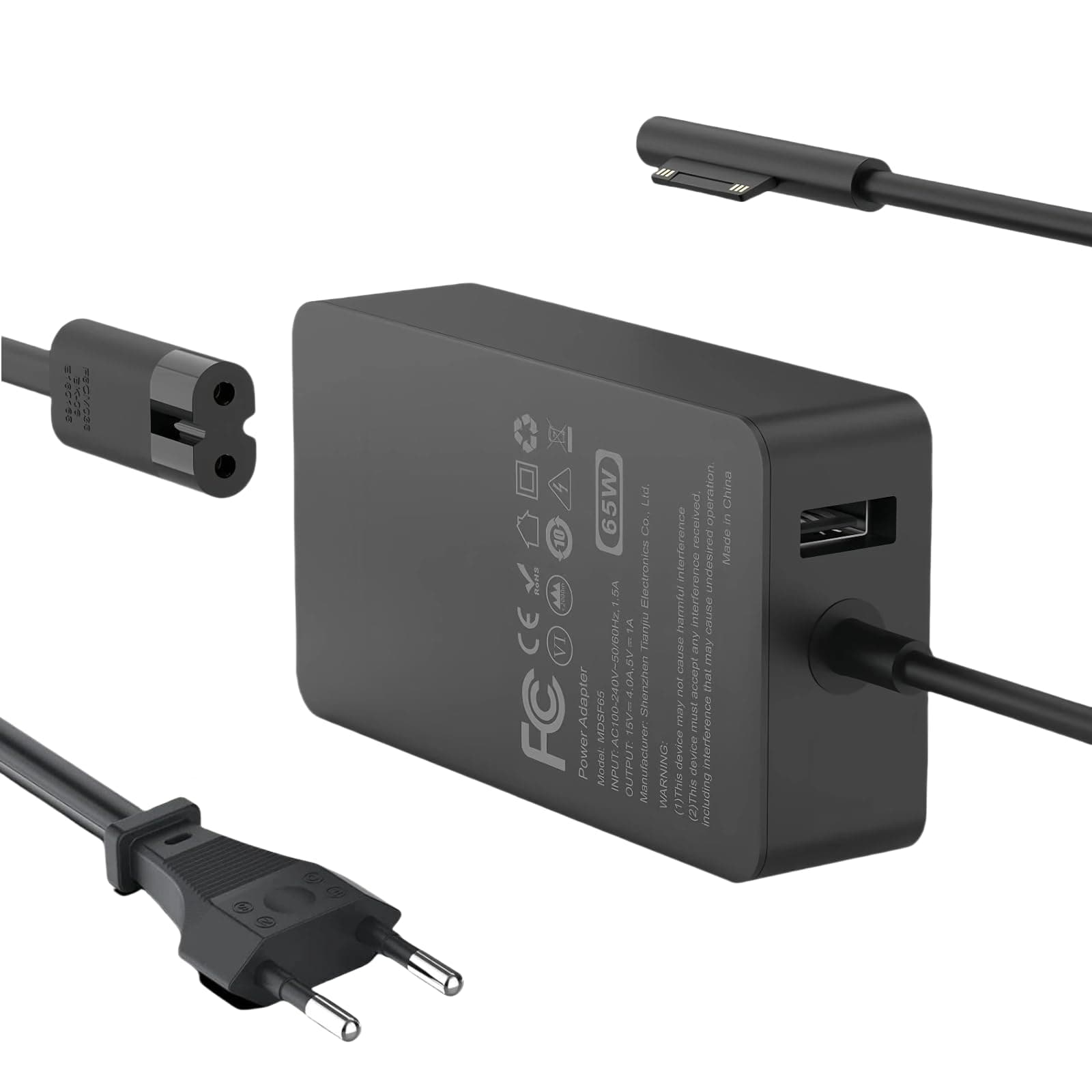 65W Surface Pro Ordinateur Portable Chargeur for Microsoft Surface Pro 8/X/7/6/5/4/3,Surface Book 2/1, Surface Laptop 5/4/3/2/1 Studio,Compatible avec Microsoft Chargeur 65W,USB Type A 2 Pin NA - Image 1
