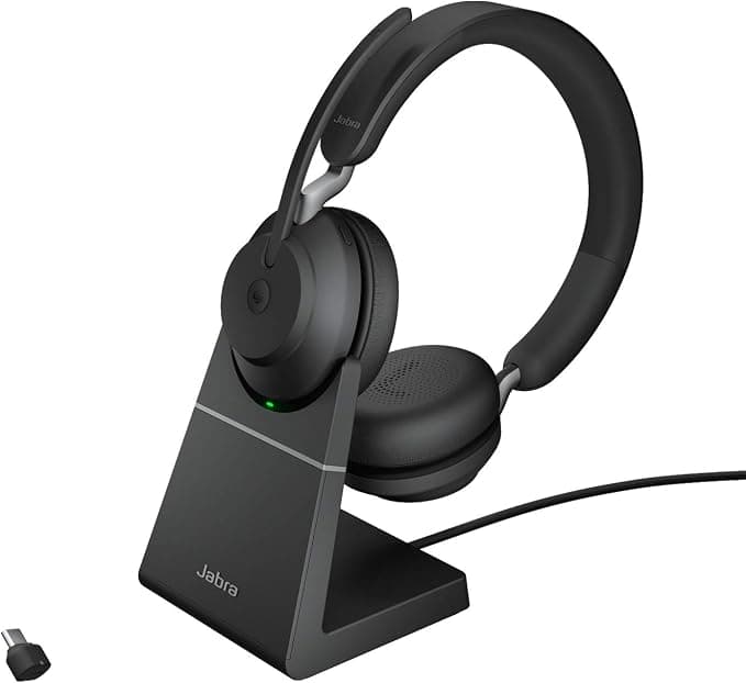 Jabra Evolve2 65 Wireless PC Headset with Charging Station - Microsoft Teams Certified Audio Headphones with Long Life Battery - Bluetooth USB-C Adapter - Black - Image 1