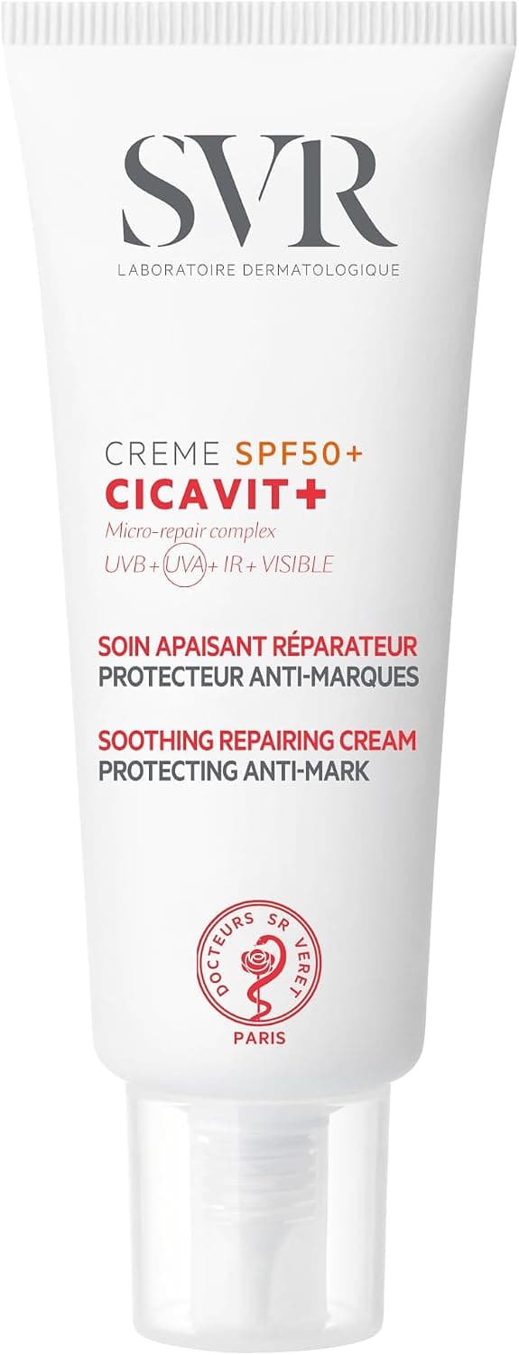 SVR - Cicavit+ Crème SPF50+ - Soin réparateur apaisant anti-marques - Pour peaux abîmées, irritées, post-actes dermatologiques - Niacinamide, filtres UVA/UVB/IR, antioxydants - 40 ml - Image 1