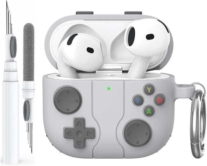 AhaStyle AirPods 4 Case (2024) with Retro Game Console Cleaning Kit for AirPods 4th Generation Soft Silicone Protective Cover for Apple AirPods 4 2024 Charging Case (Light Grey) - Image 1