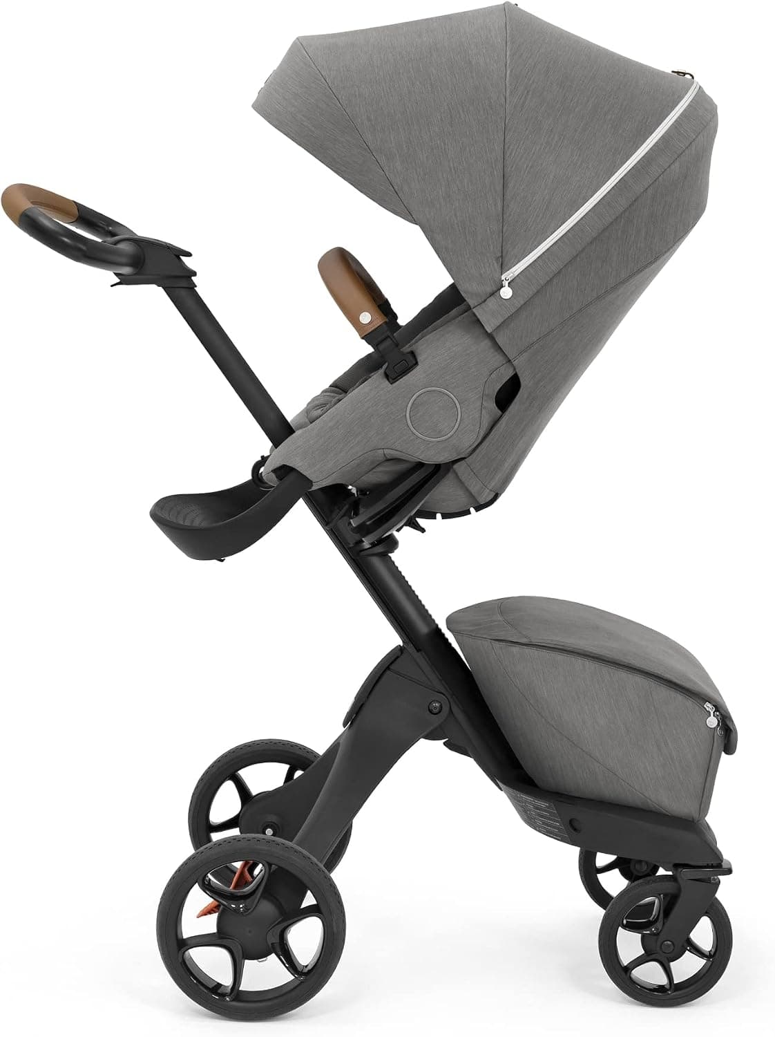 Stokke Xplory X Grey Deluxe Stroller - Adjustable for Baby and Parents' Comfort - Padded, Harness and Reflective Zip for Safety - Folds in a Flash - Image 1