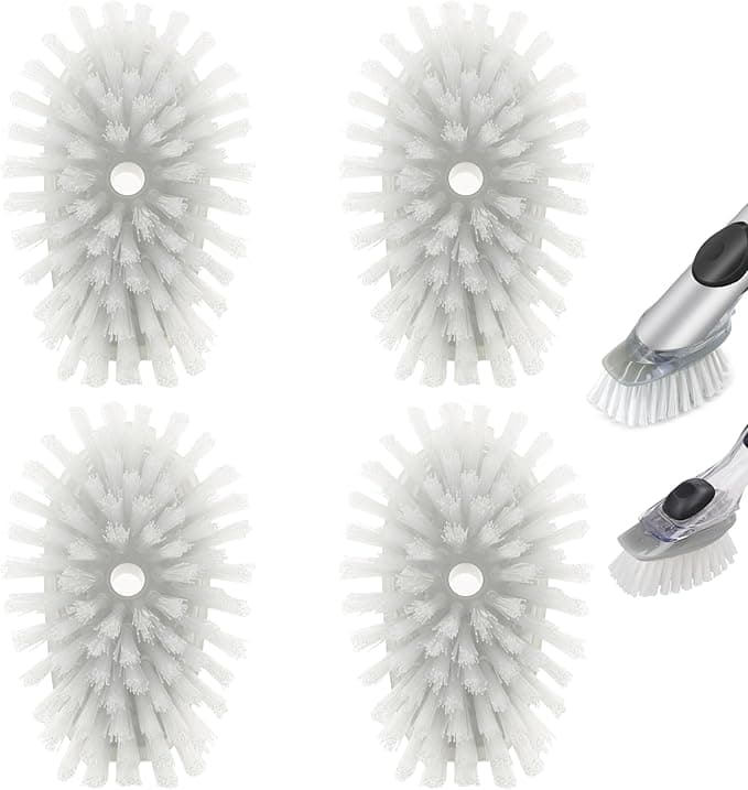 OXO OXO Dish Brush Refills for Dish Brush and Soap Dispenser Replacement for Scrubbing Brush (4 Pack) (Grey)