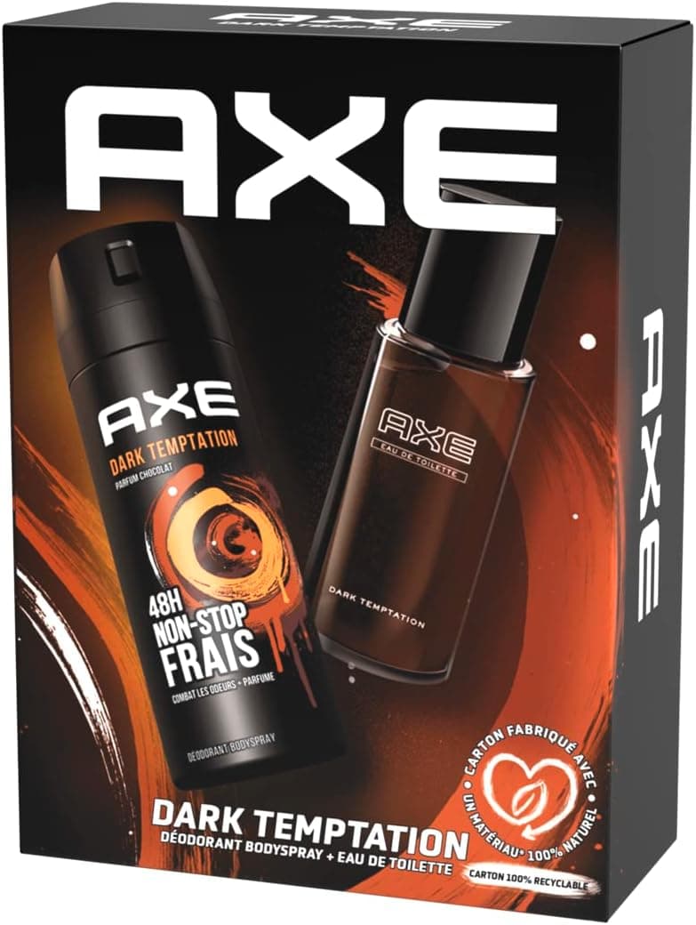 AXE Coffret cadeau homme Dark Tentation avec 2 produits un déodorant bodyspray de 200 ml et une eau de toilette de 100 ml au parfum masculin et délicieusement frais de chocolat noir